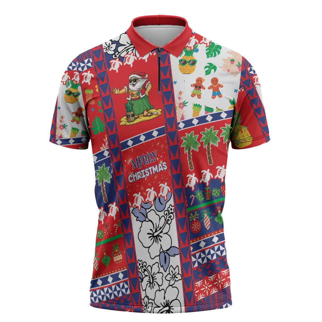Wallis And Futuna Christmas Zipper Polo Shirt Festive Beach Vibes - Polynesian Pride