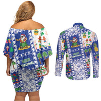 Northern Mariana Islands Christmas Couples Matching Off Shoulder Short Dress and Long Sleeve Button Shirt Festive Beach Vibes - Polynesian Pride