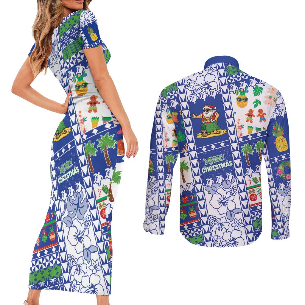 Northern Mariana Islands Christmas Couples Matching Short Sleeve Bodycon Dress and Long Sleeve Button Shirt Festive Beach Vibes - Polynesian Pride