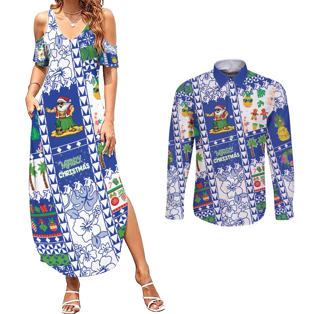 Northern Mariana Islands Christmas Couples Matching Summer Maxi Dress and Long Sleeve Button Shirt Festive Beach Vibes - Polynesian Pride