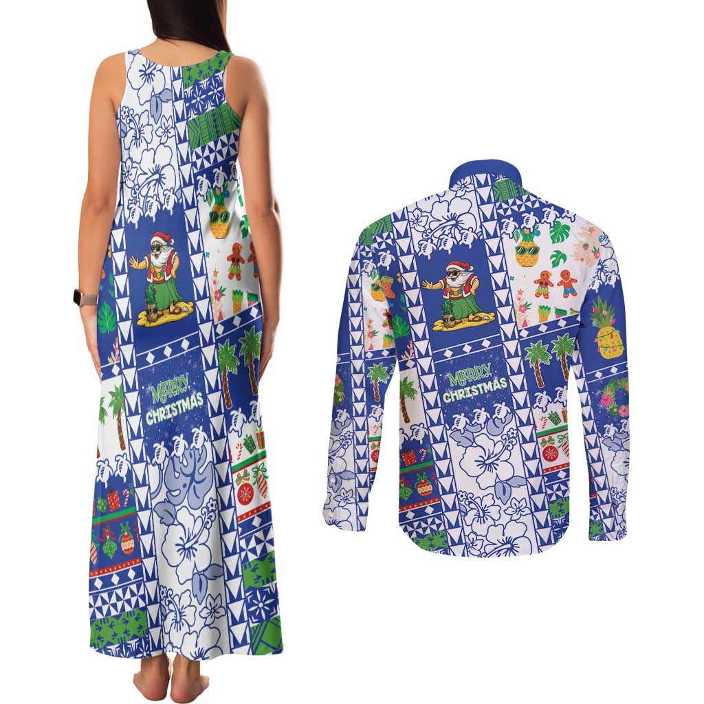 Northern Mariana Islands Christmas Couples Matching Tank Maxi Dress and Long Sleeve Button Shirt Festive Beach Vibes - Polynesian Pride