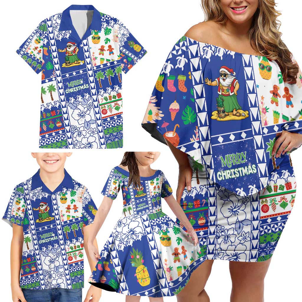 Northern Mariana Islands Christmas Family Matching Off Shoulder Short Dress and Hawaiian Shirt Festive Beach Vibes - Polynesian Pride