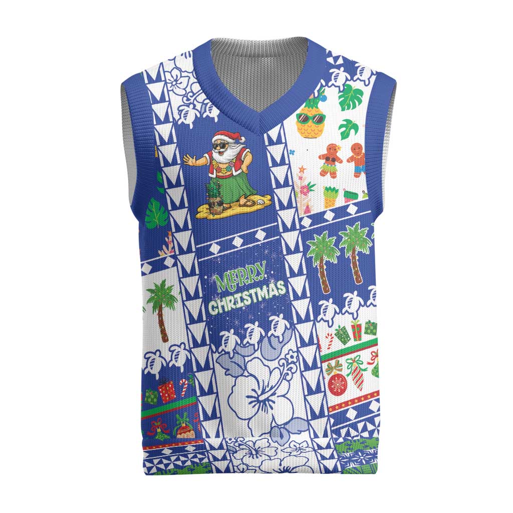 Northern Mariana Islands Christmas Knitted V-Neck Vest Festive Beach Vibes LT05 Blue - Polynesian Pride