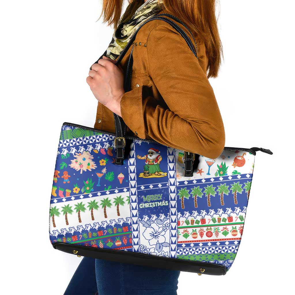 Northern Mariana Islands Christmas Leather Tote Bag Festive Beach Vibes - Polynesian Pride