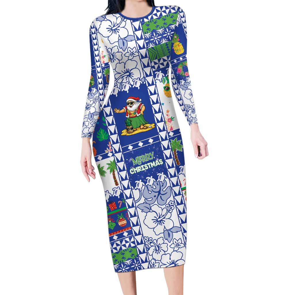 Northern Mariana Islands Christmas Long Sleeve Bodycon Dress Festive Beach Vibes - Polynesian Pride
