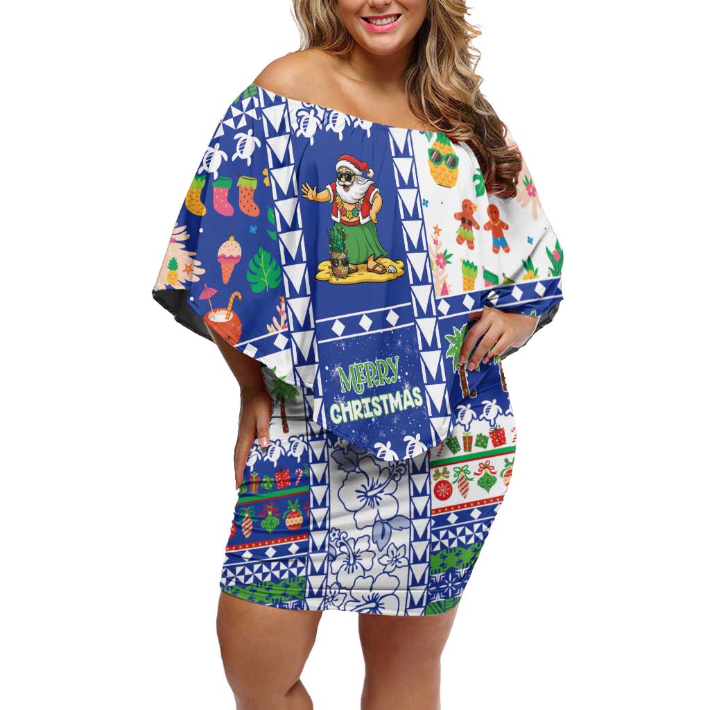 Northern Mariana Islands Christmas Off Shoulder Short Dress Festive Beach Vibes - Polynesian Pride