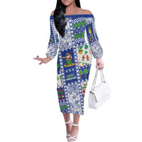 Northern Mariana Islands Christmas Off The Shoulder Long Sleeve Dress Festive Beach Vibes - Polynesian Pride