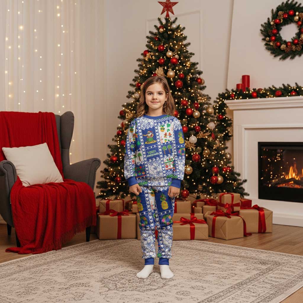 Northern Mariana Islands Christmas Pajama Set Festive Beach Vibes LT05 Kid Blue - Polynesian Pride