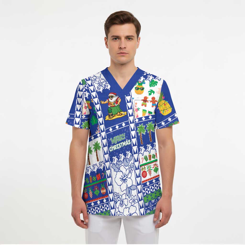 Northern Mariana Islands Christmas Scrub Top Festive Beach Vibes - Polynesian Pride