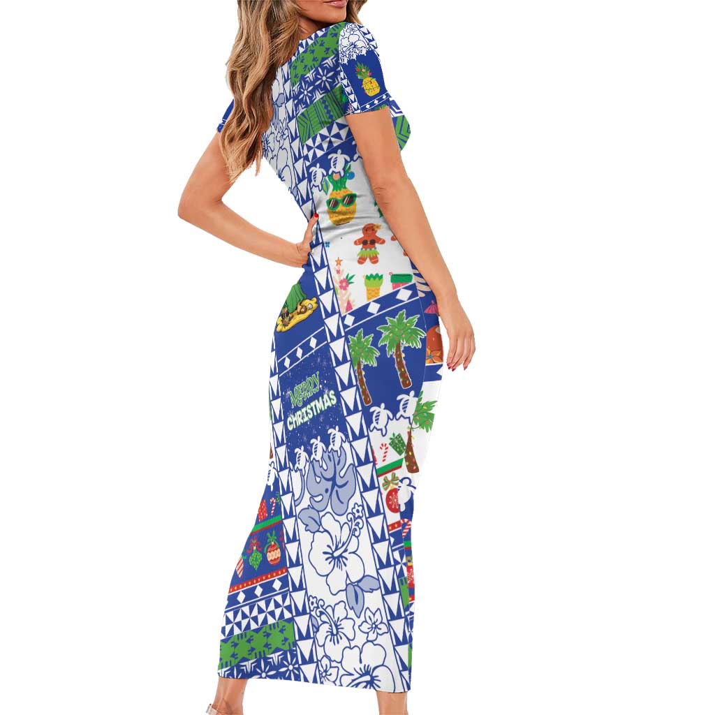 Northern Mariana Islands Christmas Short Sleeve Bodycon Dress Festive Beach Vibes - Polynesian Pride