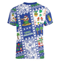 Northern Mariana Islands Christmas Women V-Neck T-Shirt Festive Beach Vibes - Polynesian Pride