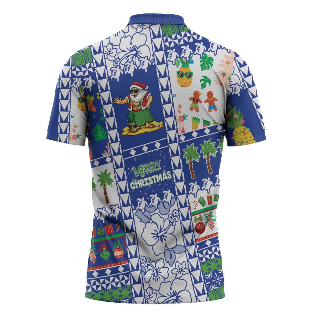 Northern Mariana Islands Christmas Zipper Polo Shirt Festive Beach Vibes - Polynesian Pride