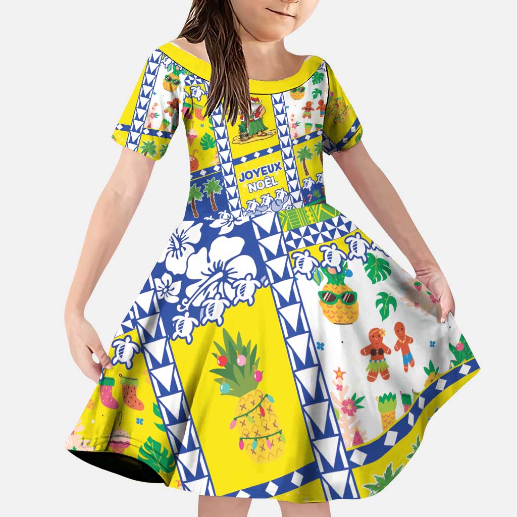 New Caledonia Christmas Family Matching Puletasi and Hawaiian Shirt Festive Beach Vibes LT05 Daughter's Dress Yellow - Polynesian Pride