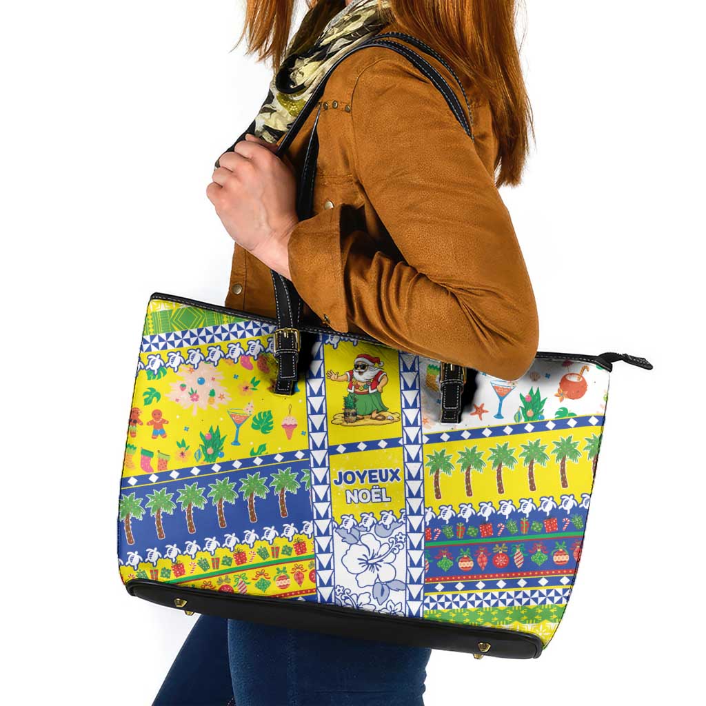 New Caledonia Christmas Leather Tote Bag Festive Beach Vibes - Polynesian Pride