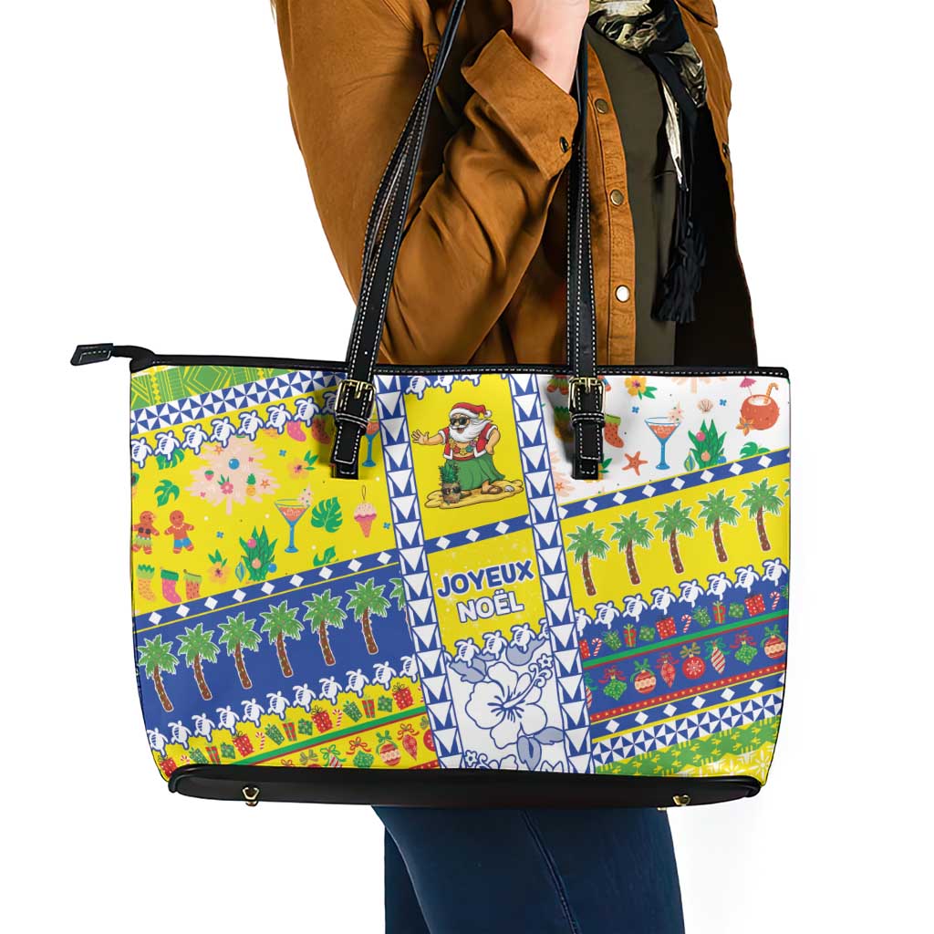 New Caledonia Christmas Leather Tote Bag Festive Beach Vibes - Polynesian Pride