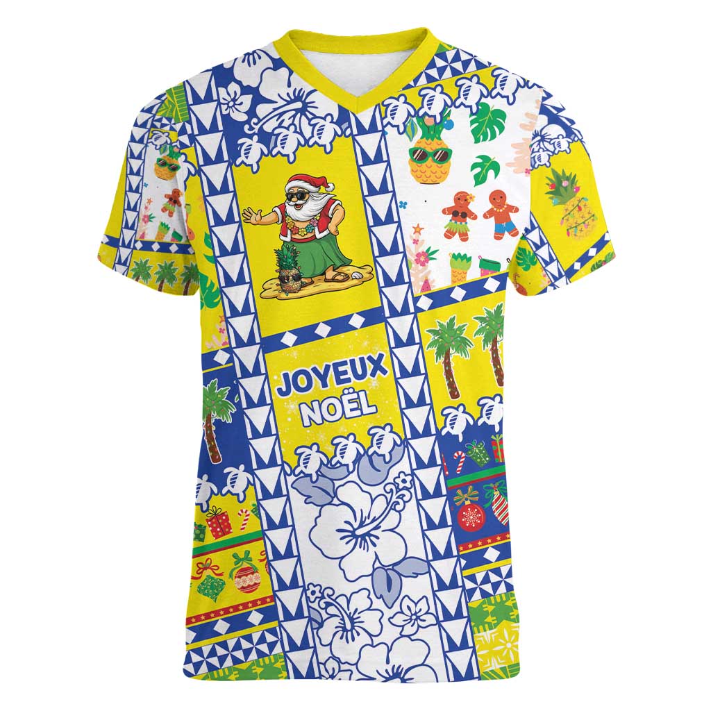 New Caledonia Christmas Women V-Neck T-Shirt Festive Beach Vibes - Polynesian Pride
