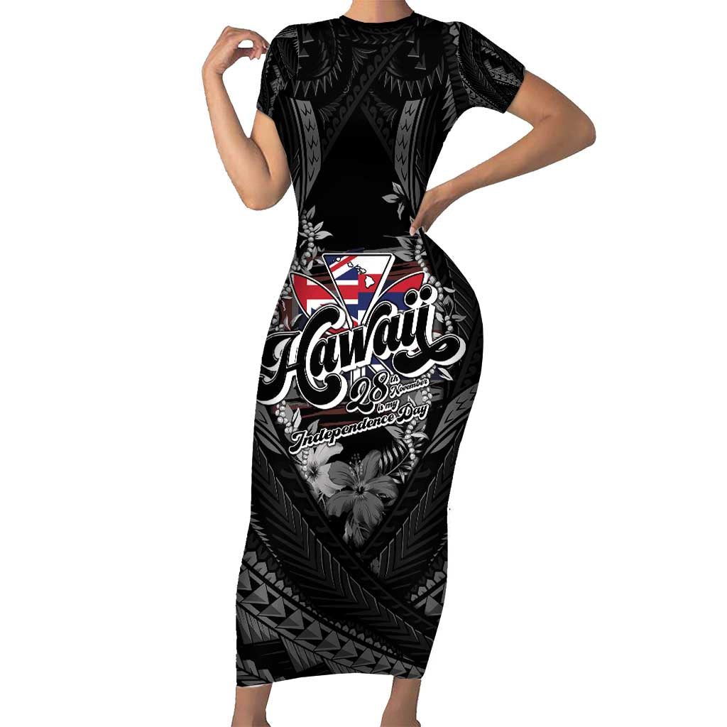 Hawaii November 28th Short Sleeve Bodycon Dress Kanaka Maoli Tribal Pattern - Polynesian Pride