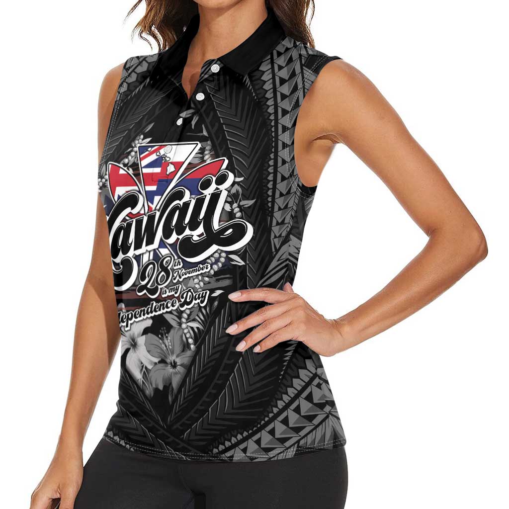 Hawaii November 28th Women Sleeveless Polo Shirt Kanaka Maoli Tribal Pattern - Polynesian Pride