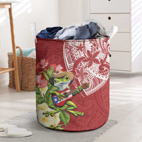 Puerto Rico Coqui Frog Laundry Basket Tropical Flowers Polynesian Style LT05 Red - Polynesian Pride