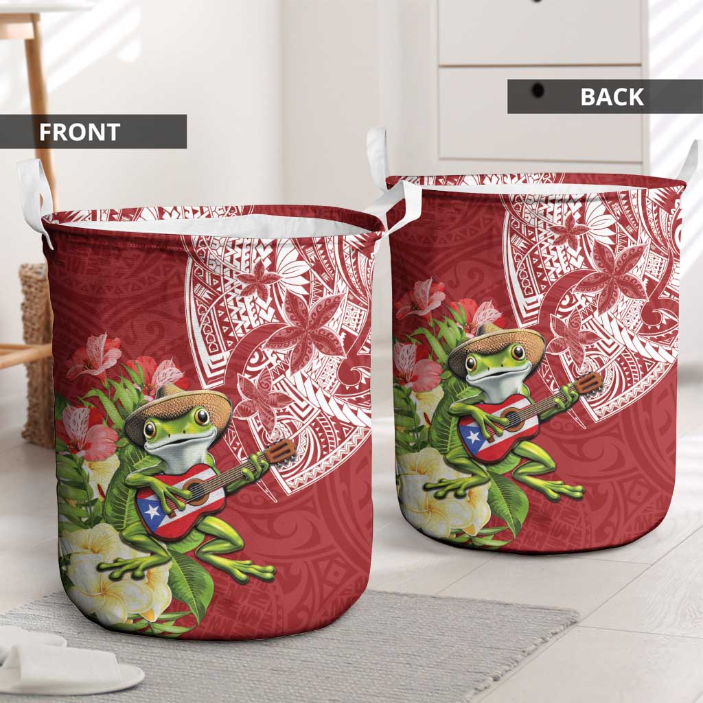 Puerto Rico Coqui Frog Laundry Basket Tropical Flowers Polynesian Style LT05 - Polynesian Pride