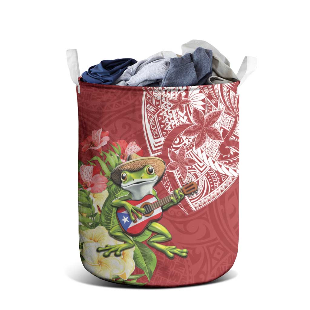 Puerto Rico Coqui Frog Laundry Basket Tropical Flowers Polynesian Style LT05 - Polynesian Pride
