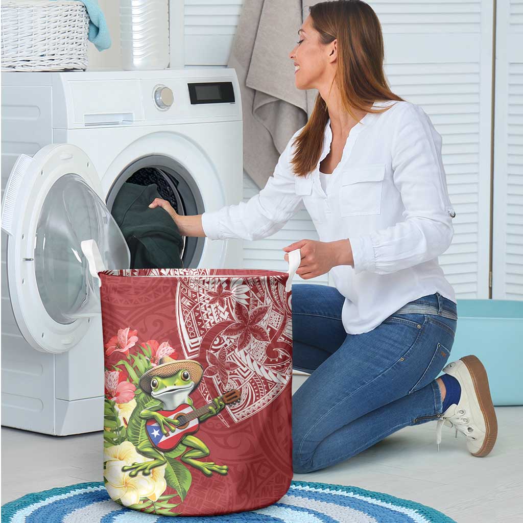Puerto Rico Coqui Frog Laundry Basket Tropical Flowers Polynesian Style LT05 - Polynesian Pride