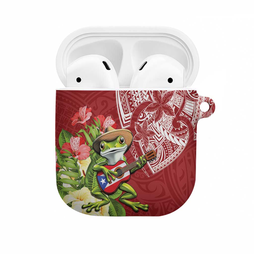 Puerto Rico Coqui Frog AirPods Case Tropical Flowers Polynesian Style - Polynesian Pride