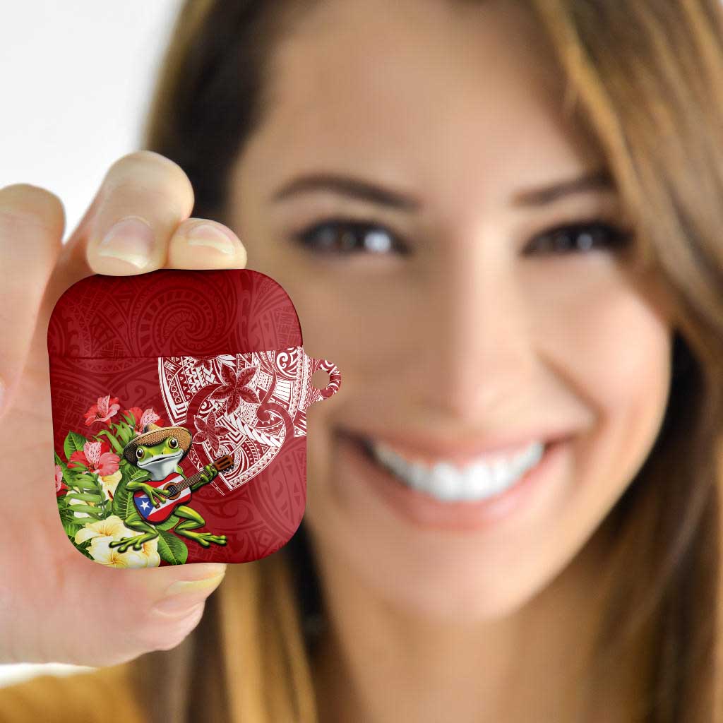 Puerto Rico Coqui Frog AirPods Case Tropical Flowers Polynesian Style - Polynesian Pride