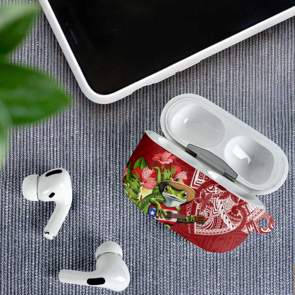 Puerto Rico Coqui Frog AirPods Case Tropical Flowers Polynesian Style - Polynesian Pride