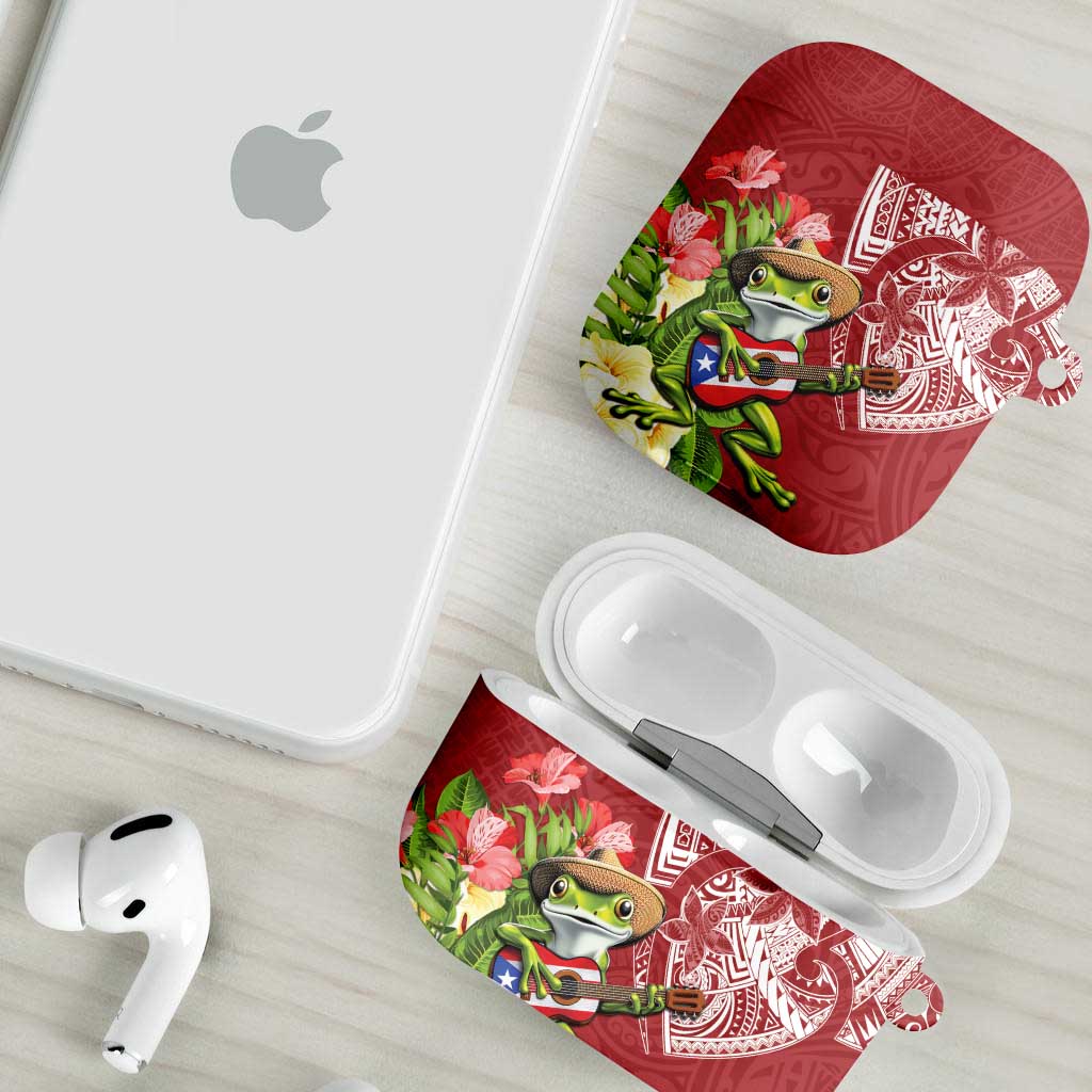 Puerto Rico Coqui Frog AirPods Case Tropical Flowers Polynesian Style - Polynesian Pride
