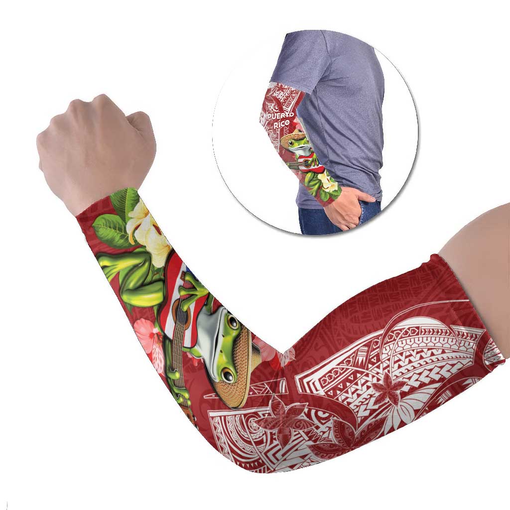 Puerto Rico Coqui Frog Arm Sleeves Tropical Flowers Polynesian Style LT05 Set of 2 Red - Polynesian Pride