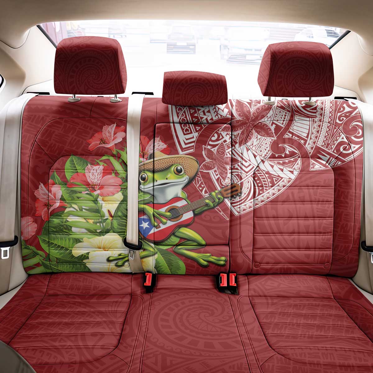 Puerto Rico Coqui Frog Back Car Seat Cover Tropical Flowers Polynesian Style LT05 - Polynesian Pride