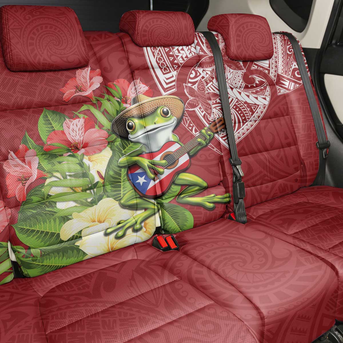 Puerto Rico Coqui Frog Back Car Seat Cover Tropical Flowers Polynesian Style LT05 - Polynesian Pride