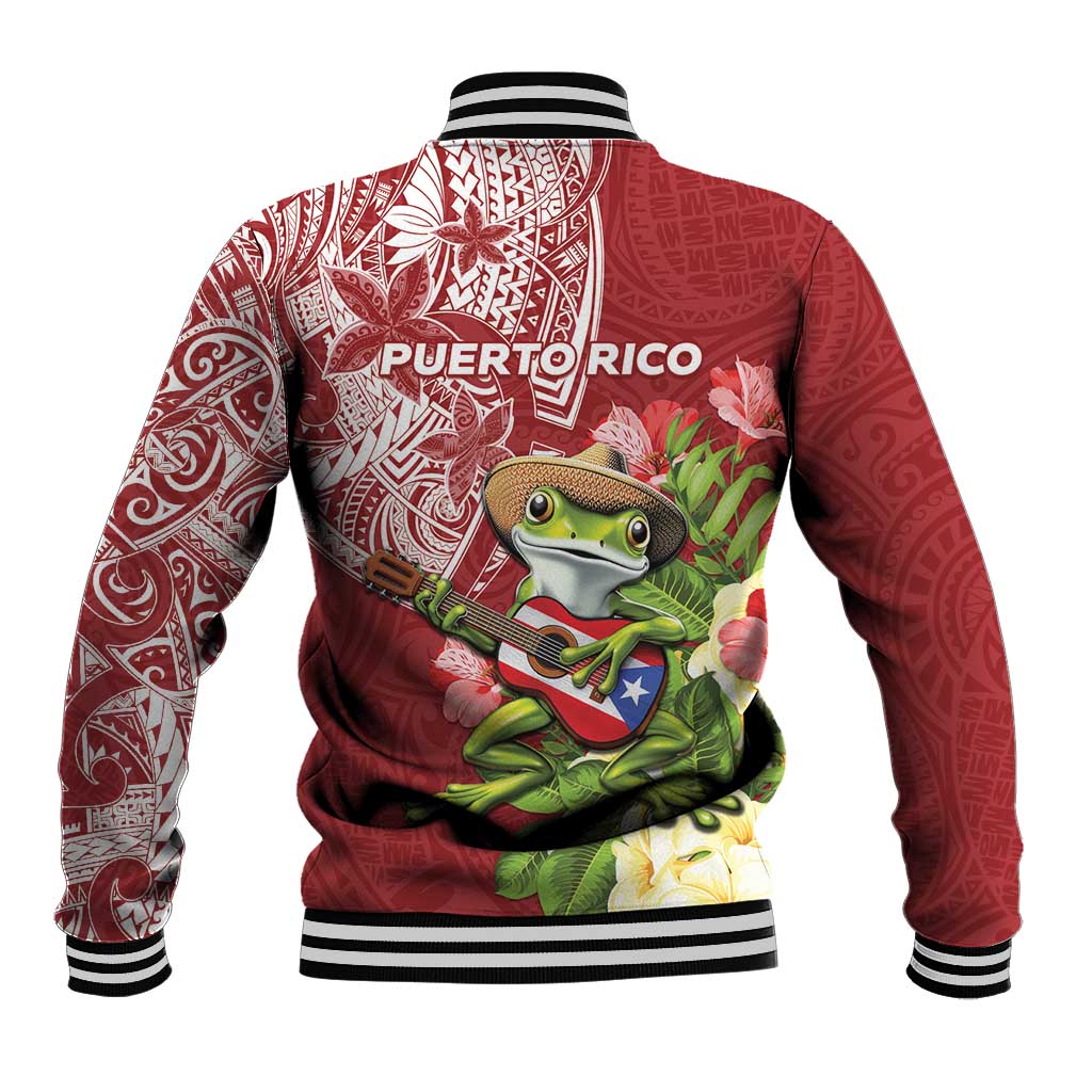 Puerto Rico Coqui Frog Baseball Jacket Tropical Flowers Polynesian Style LT05 - Polynesian Pride