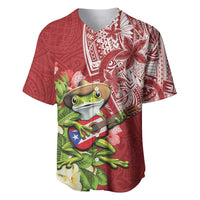 Puerto Rico Coqui Frog Baseball Jersey Tropical Flowers Polynesian Style LT05 Red - Polynesian Pride