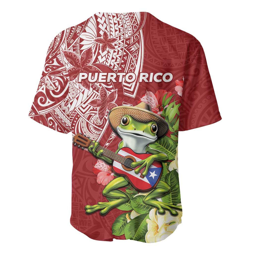 Puerto Rico Coqui Frog Baseball Jersey Tropical Flowers Polynesian Style LT05 - Polynesian Pride