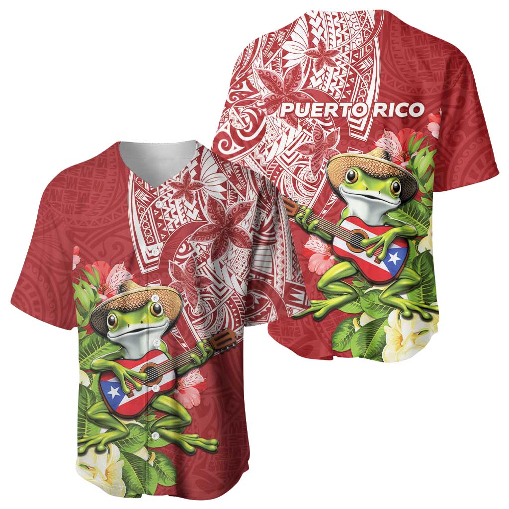 Puerto Rico Coqui Frog Baseball Jersey Tropical Flowers Polynesian Style LT05 - Polynesian Pride