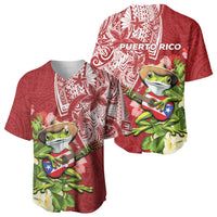 Puerto Rico Coqui Frog Baseball Jersey Tropical Flowers Polynesian Style LT05 - Polynesian Pride