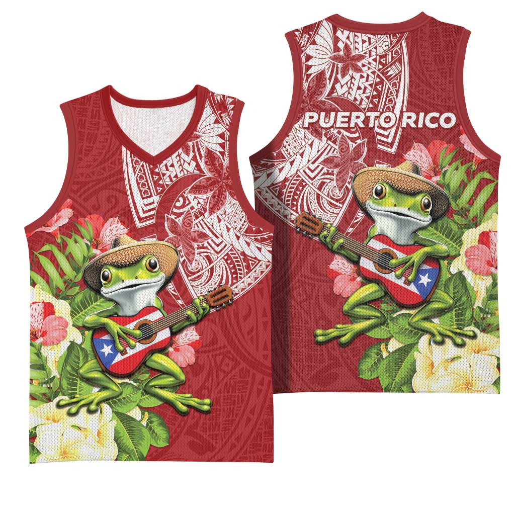 Puerto Rico Coqui Frog Basketball Jersey Tropical Flowers Polynesian Style LT05 - Polynesian Pride