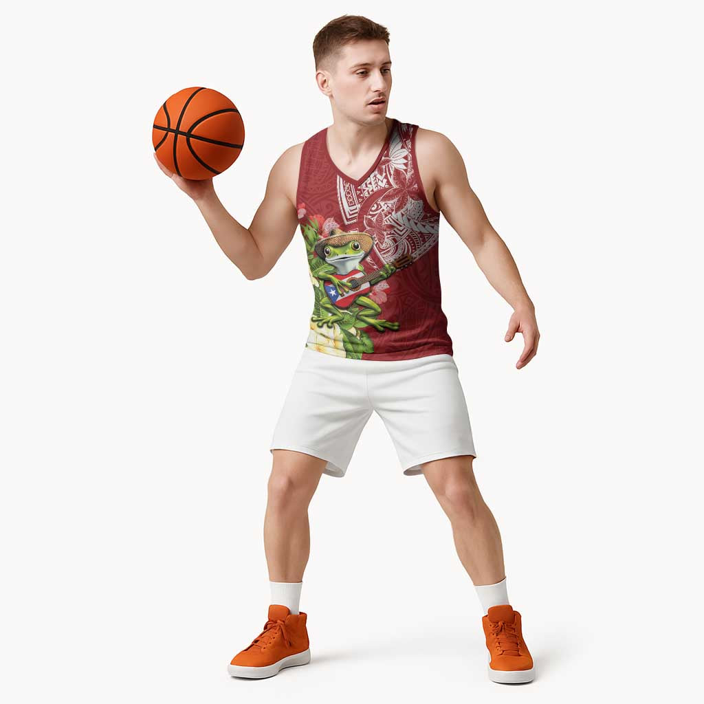 Puerto Rico Coqui Frog Basketball Jersey Tropical Flowers Polynesian Style LT05 - Polynesian Pride
