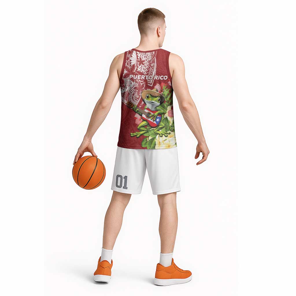 Puerto Rico Coqui Frog Basketball Jersey Tropical Flowers Polynesian Style LT05 - Polynesian Pride