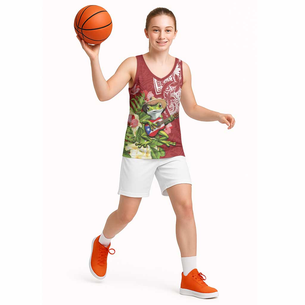 Puerto Rico Coqui Frog Basketball Jersey Tropical Flowers Polynesian Style LT05 - Polynesian Pride