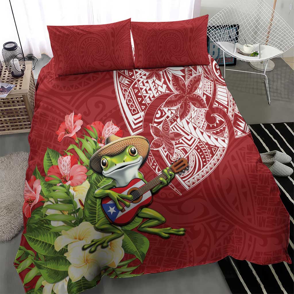 Puerto Rico Coqui Frog Bedding Set Tropical Flowers Polynesian Style - Polynesian Pride