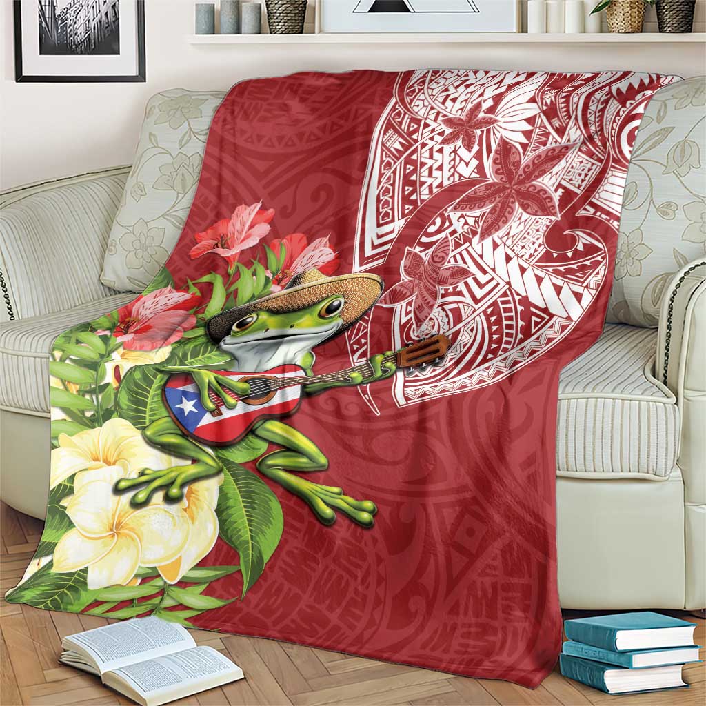 Puerto Rico Coqui Frog Blanket Tropical Flowers Polynesian Style - Polynesian Pride