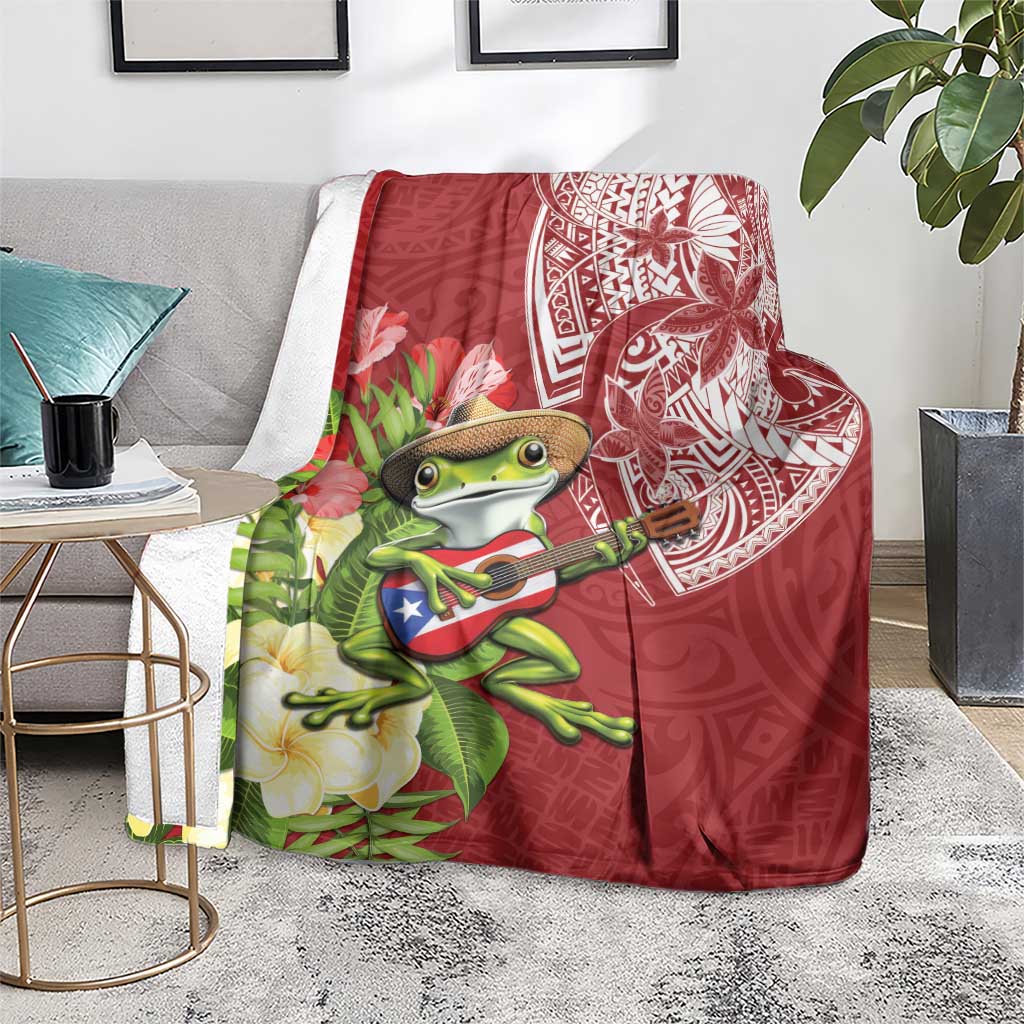 Puerto Rico Coqui Frog Blanket Tropical Flowers Polynesian Style - Polynesian Pride