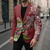 Puerto Rico Coqui Frog Blazer Tropical Flowers Polynesian Style - Polynesian Pride