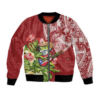 Puerto Rico Coqui Frog Bomber Jacket Tropical Flowers Polynesian Style - Polynesian Pride