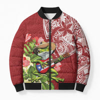 Puerto Rico Coqui Frog Bomber Puffer Jacket Tropical Flowers Polynesian Style LT05 Unisex Red - Polynesian Pride