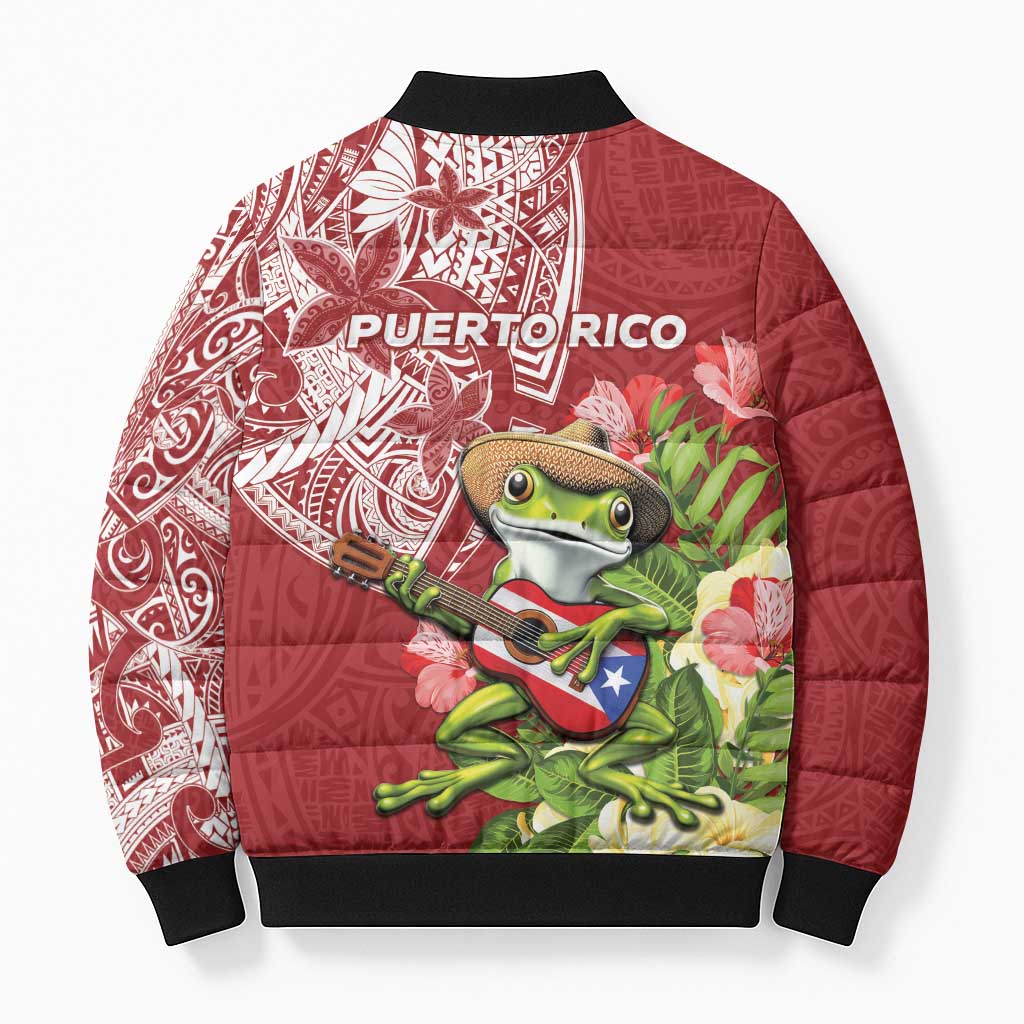Puerto Rico Coqui Frog Bomber Puffer Jacket Tropical Flowers Polynesian Style LT05 - Polynesian Pride