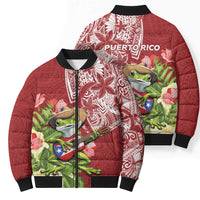 Puerto Rico Coqui Frog Bomber Puffer Jacket Tropical Flowers Polynesian Style LT05 - Polynesian Pride